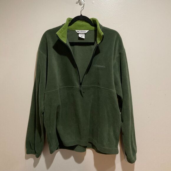 Columbia Green Fleece Quarter Zip Pullover Sweater Size Large Outdoor Hiking - Picture 1 of 11